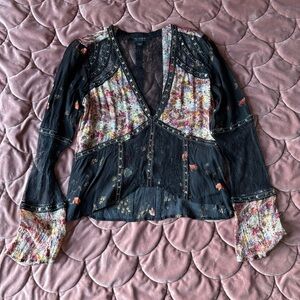 All Saints Florence Kora Mixed Media Top Size US 4 Floral Lace Beaded